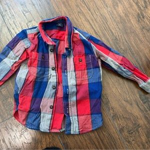 Red, blue and gray plaid long sleeve shirt, worn once, excellent condition.